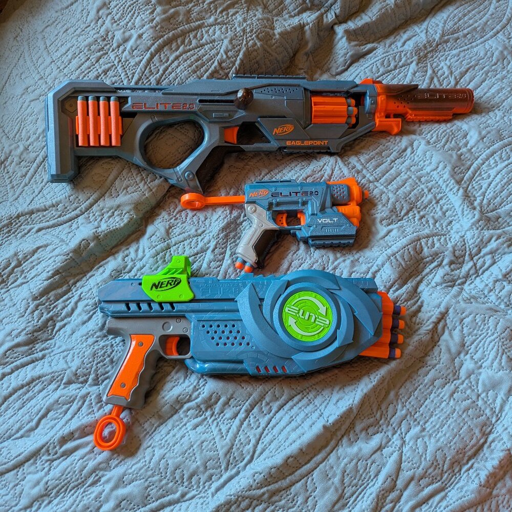 Nerf Elite Gun Set - Eaglepoint Gun, Volt Gun, Flip 8 Gun Plus Ammo